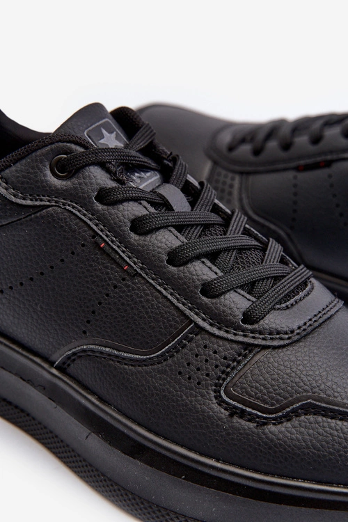 Lekkie Sneakersy Męskie Na Platformie Z Eko Skóry Czarne Uziran