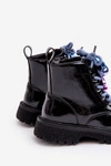 Lakierowane Botki Dziecięce Ocieplane Z Ozdobą Czarne Bunnyjoy 