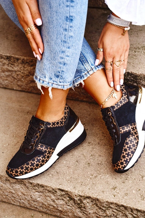 Sportowe Damskie Buty Sneakersy Skórzane Czarno Białe Metronus