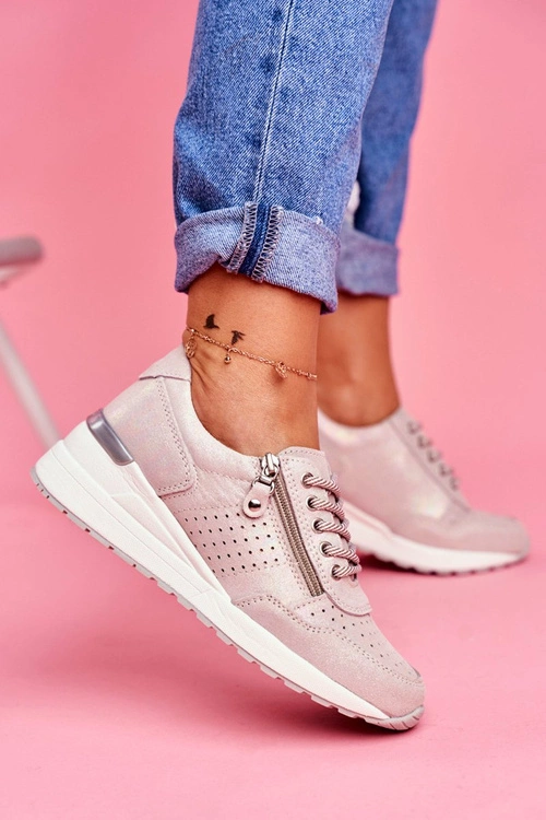 Sportowe Damskie Buty Sneakersy Skórzane Beżowe FT20-8675 Better Way