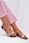 Damskie Płaskie Sandały Z Paskami S.Barski KV51-120 Różowe Złoto