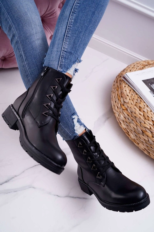 Botki Damskie Płaski Obcas Czarne Sergio Leone TR718