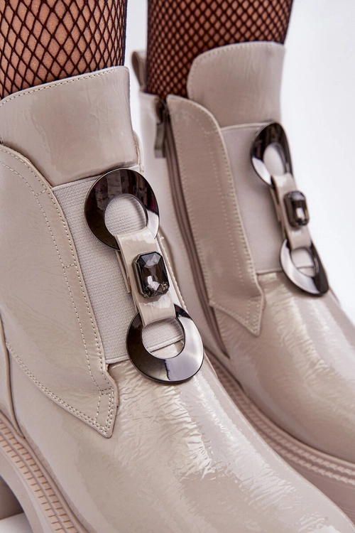 Lakierowane Botki Damskie Z Ozdobą Jasnoszare S.Barski MR870-53