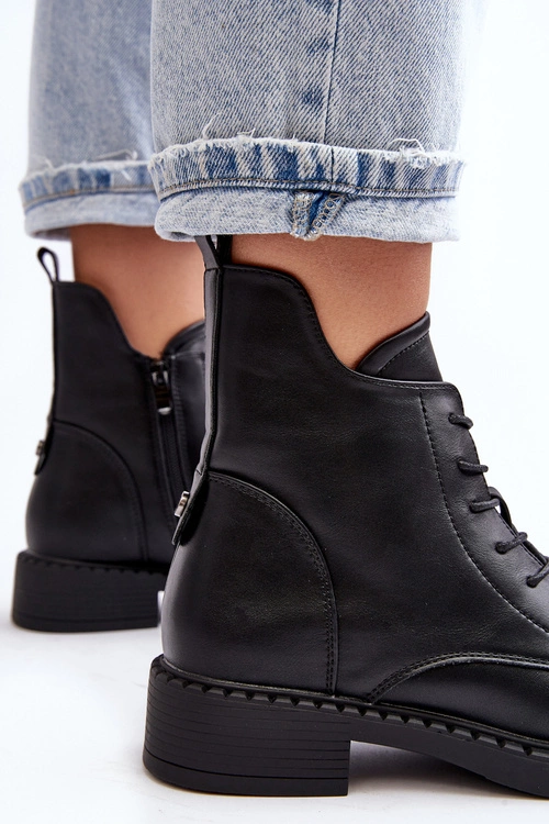 Klasyczne Damskie Botki Na Płaskim Obcasie Czarne Ballisa