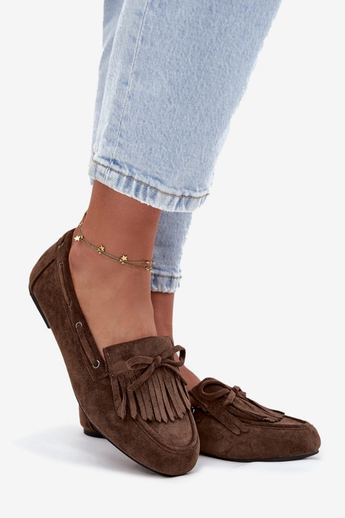 Mokasyny Damskie Z Frędzlami I Kokardką Ciemnozielone Olivianne