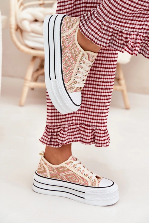 Niskie Trampki Damskie Na Platformie Różowe Melina