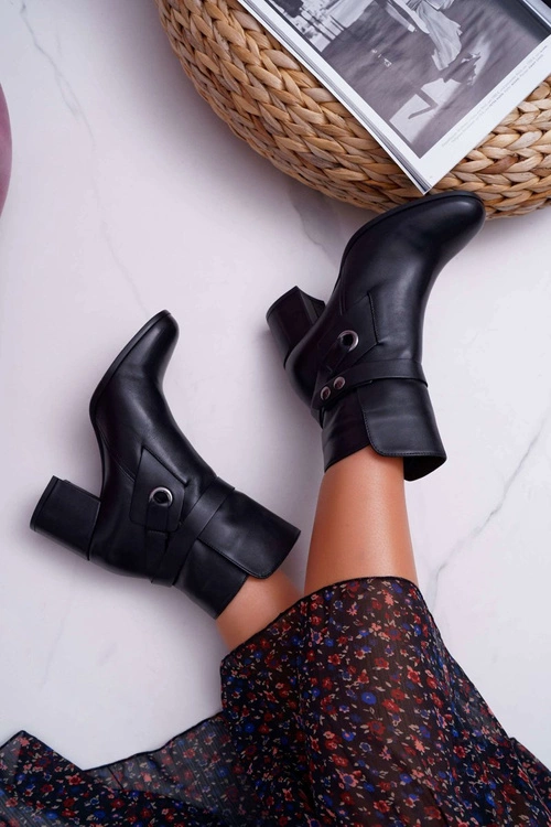 Botki Damskie Skórzane Wsuwane Czarne 1820 Laura Messi