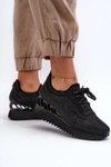 Sneakersy Damskie Na Koturnie Zdobione Cyrkoniami D&A MR38-377 Czarne