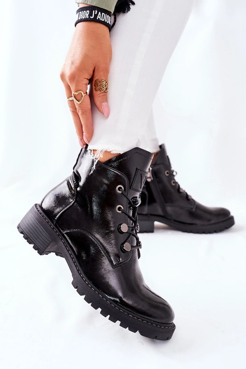 Lakierowane Ocieplane Botki Czarne Cloghan