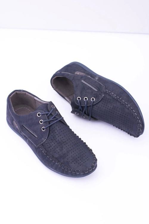 Granatowe Dziurkowane Mokasyny Męskie Emire
