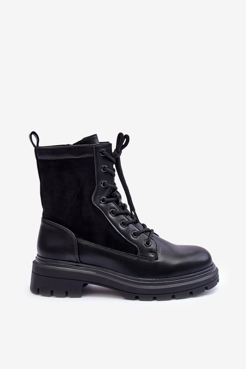 Damskie Workery Botki Skórzane Czarne Faustina