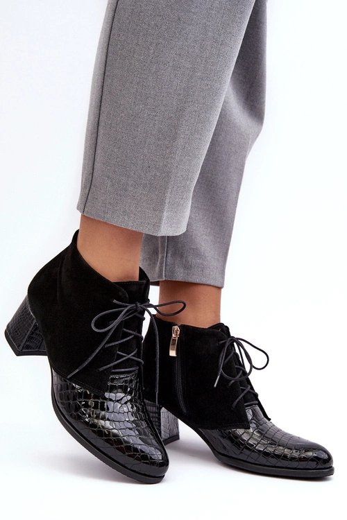 Damskie Botki Na Niskim Słupku Wężowy Wzór Czarne Ebba