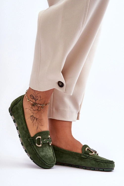 Zamszowe Mokasyny Damskie Z Ozdobą Zielone Dionira