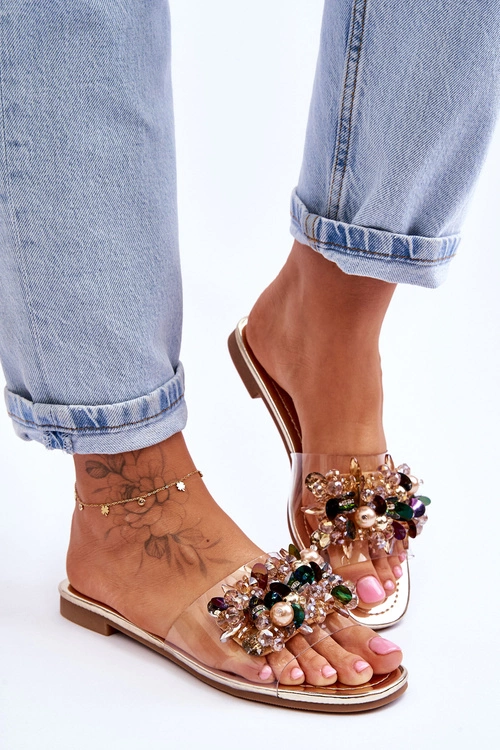 Damskie Klapki Z Ozdobnymi Kamieniami S.Barski KV-576-3 Złote