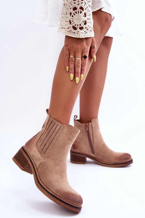 Klasyczne Zamszowe Botki Damskie Beżowe Metanassa