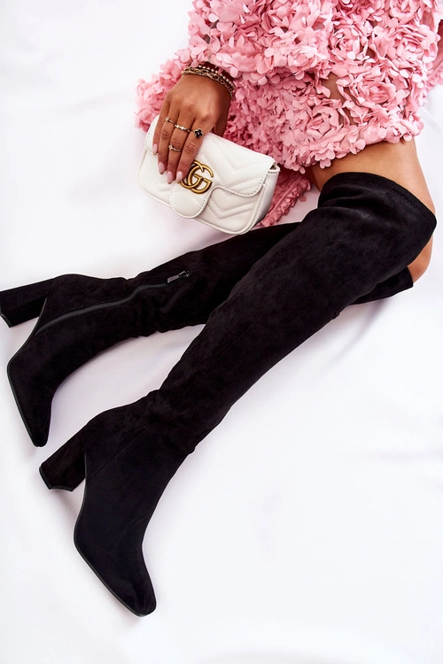 Zamszowe Klasyczne Kozaki Na Obcasie Czarne Kastia