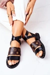 Płaskie Skórzane Sandały Czarne Loretta