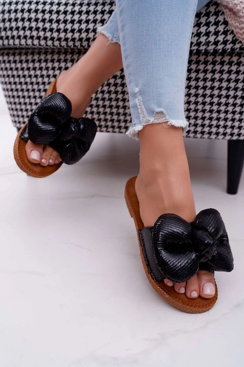 Klapki Damskie z Dużą Kokardą Czarne Big Love