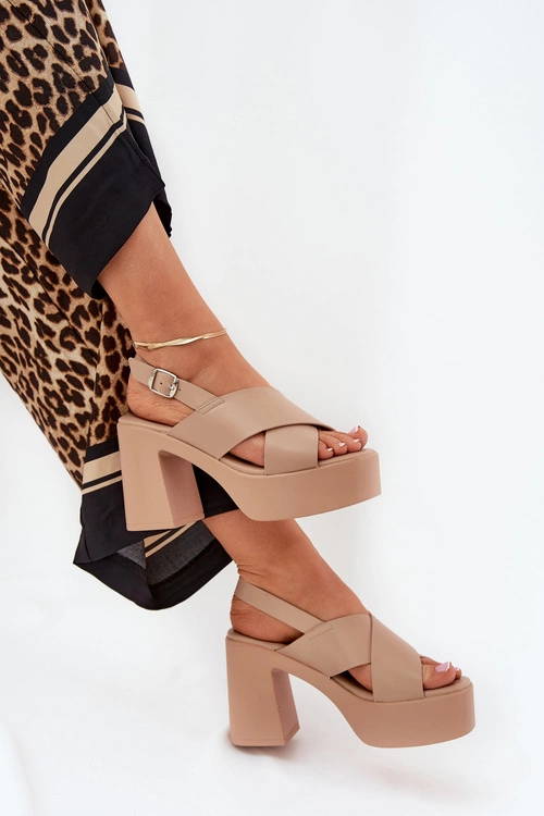 Sandały Damskie Na Słupku I Platformie Z Eko Skóry Khaki Annavin