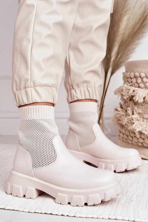 Damskie Skarpetkowe Botki Workery Ecru Stormy