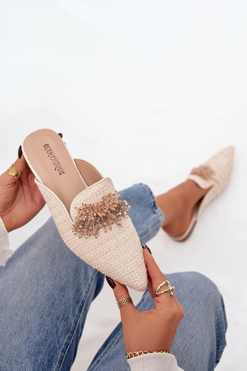 Klapki Damskie Z Ozdobą Beżowe Katrine