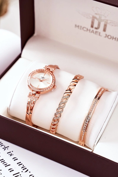 Zestaw Zegarek i Dwie Bransoletki Michael John Różowe Złoto