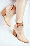 Botki Damskie Na Słupku Zamszowe Ażurowe Jasno Beżowe Shades