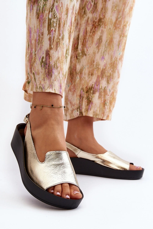 Zazoo 2893 Sandały Damskie Skórzane na Grubej Podeszwie Złote