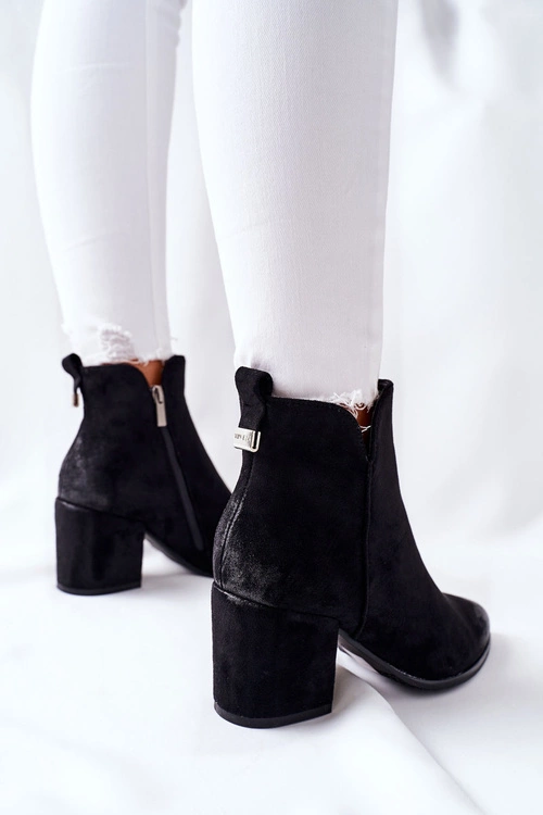 Botki Damskie Na Słupku Zamszowe Czarne Carrick