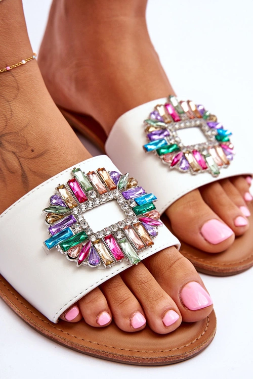 Damskie Modne Klapki Z Ozdobą Białe Halsey