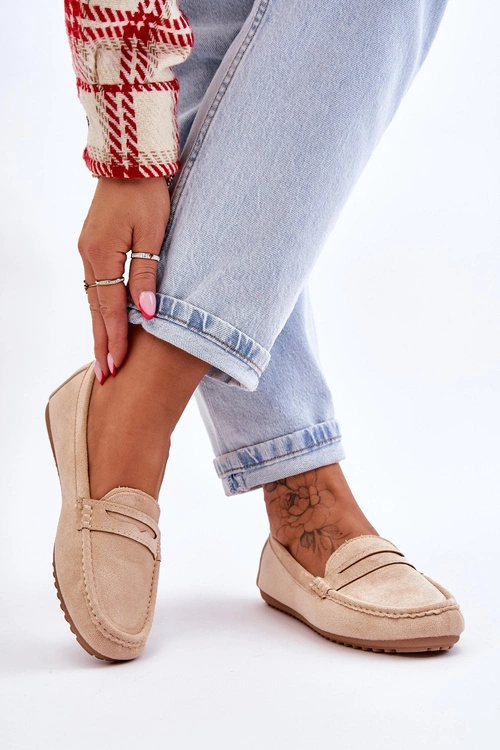 Damskie Klasyczne Zamszowe Mokasyny Beżowe Ivana