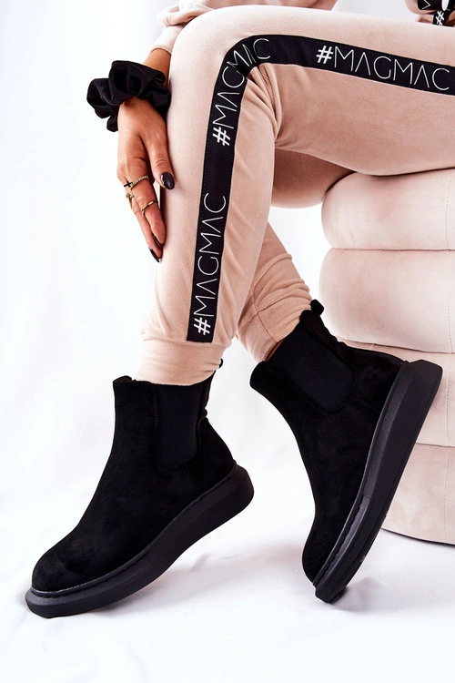 Zamszowe Botki Sztyblety Na Platformie Czarne Marissa