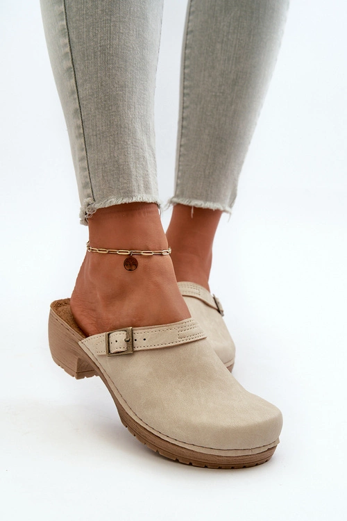 Klapki Chodaki Damskie Na Niskim Obcasie Inblu BL000004 Beżowe