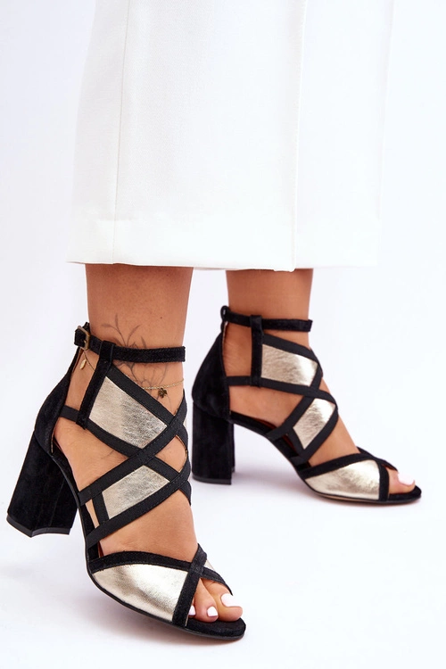 Sandały Na Obcasie Maciejka 05181-25 Złoto-Czarne