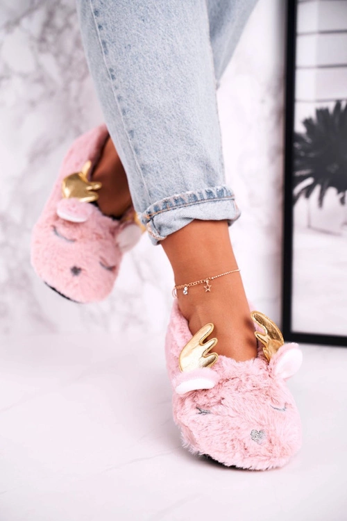 Świąteczne Ocieplane Futrzane Papcie Różowe Jingle Bells