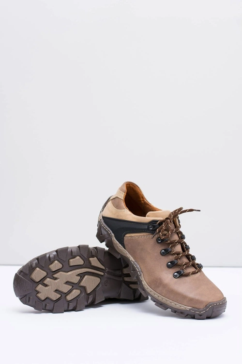 Męskie Skórzane Brązowe Półbuty Trekkingowe Bednarek