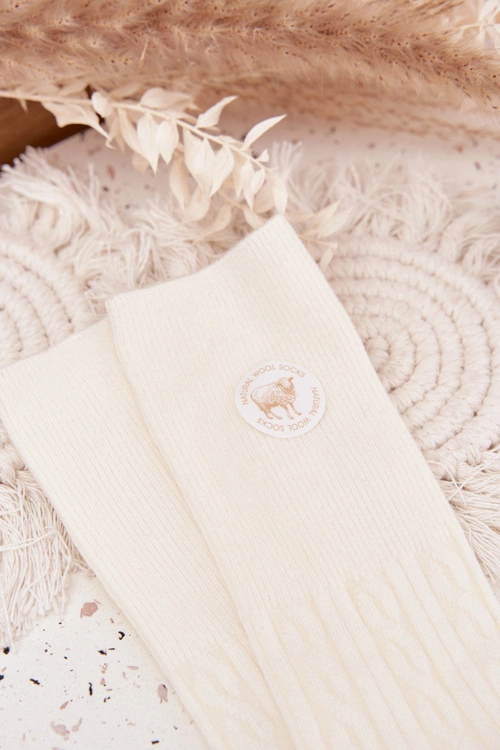 Długie Wełniane Skarpetki Damskie Ecru