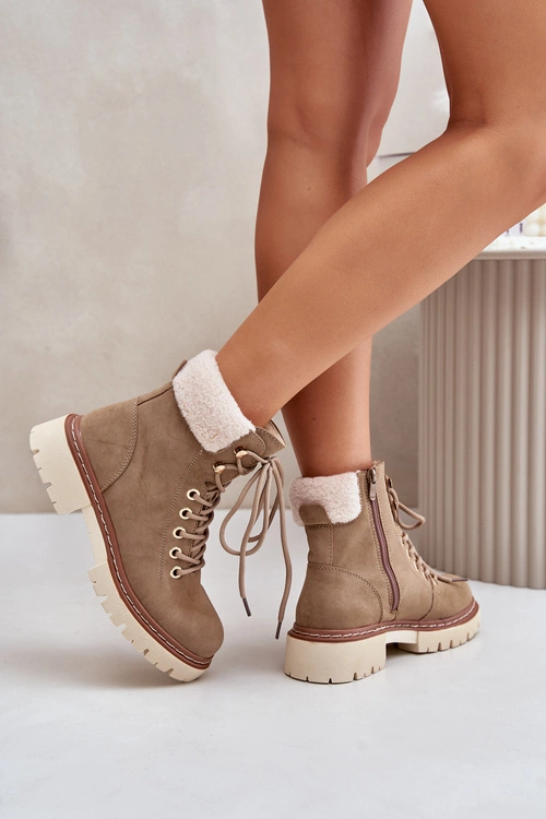 Ocieplane Trapery Botki Damskie Na Zamek Khaki Ferelia