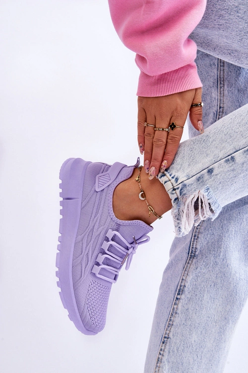 Damskie Wsuwane Buty Sportowe Sneakersy Fioletowe Rosett