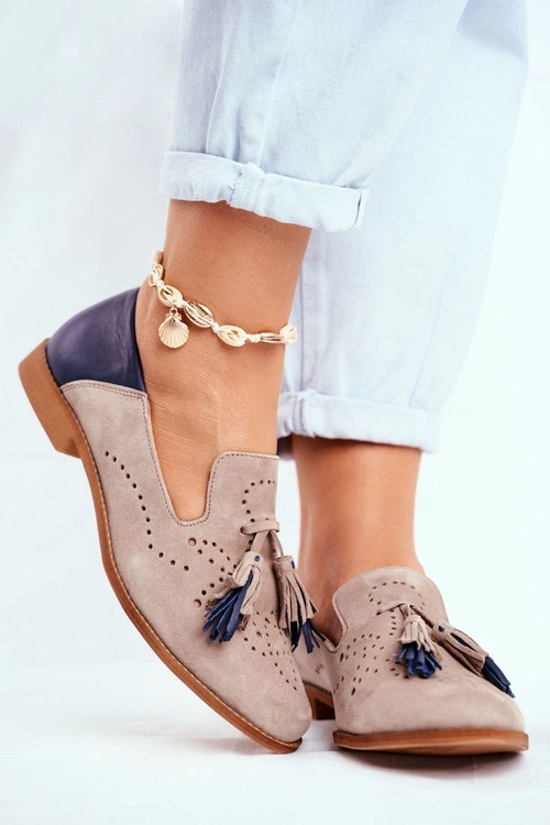 Damskie Półbuty Maciejka Skórzane Mokasyny Beżowe 04484-04/00-5