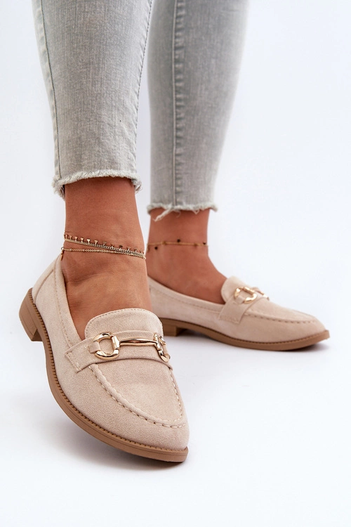Mokasyny Damskie Na Płaskim Obcasie Z Ozdobą Beżowe Aviole
