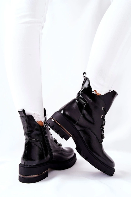 Botki Lakierowane Ocieplane Sergio Leone Czarne TR744