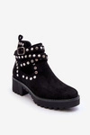 Zamszowe Damskie Botki Z Ozdobnymi Ćwiekami Czarne Bella