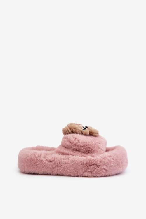 Futrzane Kapcie Damskie Z Misiem Różowe Romania