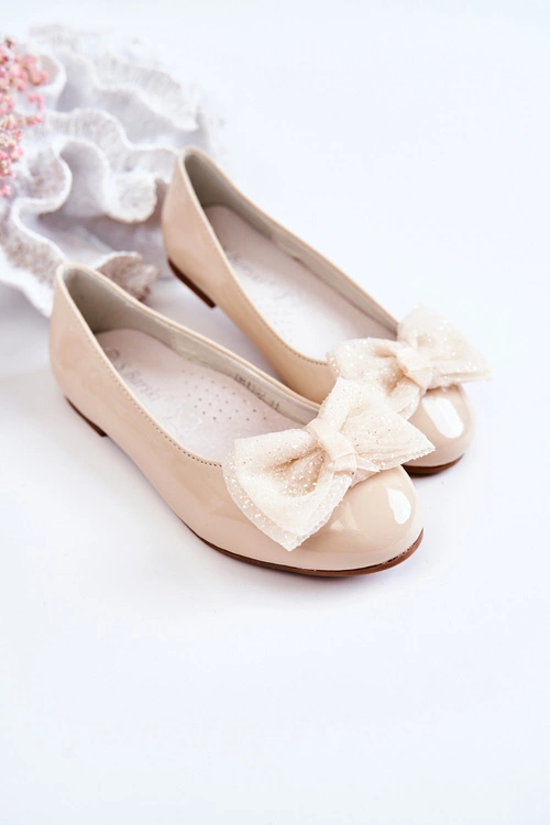 Dziecięce Lakierowane Balerinki Z Kokardą Beżowe Zolly
