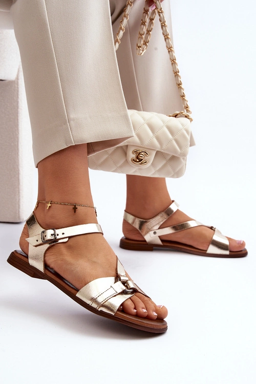 Zazoo 40182 Skórzane Sandały Damskie Złote