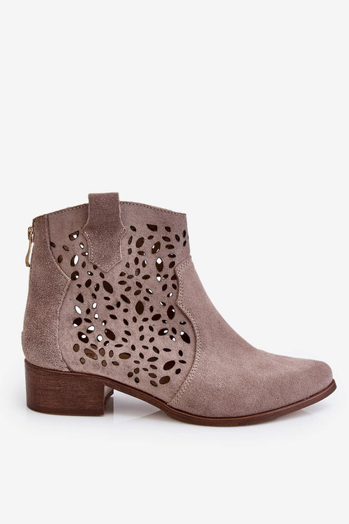 Damskie Ażurowe Botki Lewski Shoes 2909 Jasnobrązowe