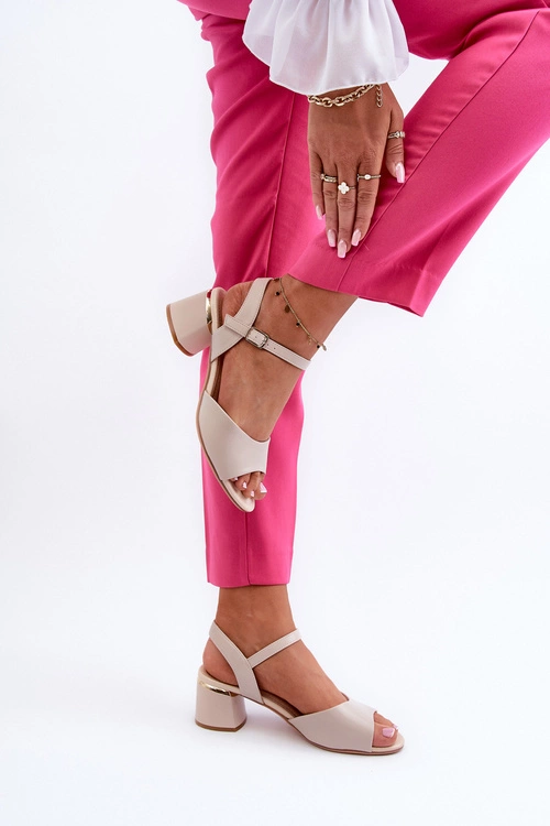 Sandały Damskie Na Niskim Obcasie Eko Skórzane Sergio Leone SK876 Jasnoszare