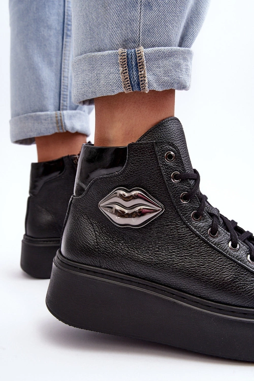 Trampki Damskie Wysokie Na Suwak Lemar Czarne Katerin