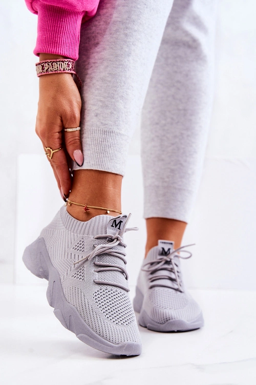 Sportowe Buty Sneakersy Materiałowe Szare Nolene